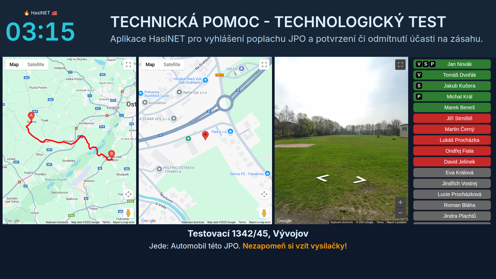 Trasa a detail místa zásahu, Street View